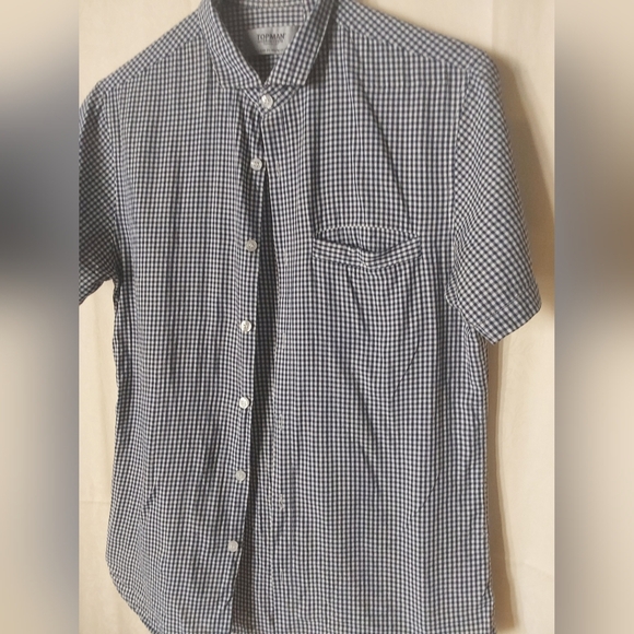 Topman Shirts, Men's Blue and White Checkered, Button Down, Shirt, Size Medium - Picture 4 of 6